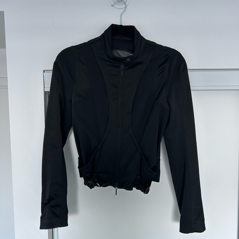 PLEIN SUD Wool Black Fitted Zip-Up Moto Style Jacket